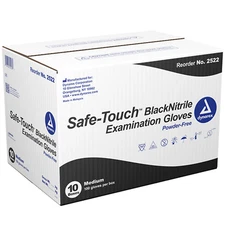 Dynarex Safe-Touch Black Nitrile Exam Gloves, Powder Free, Medium - Case of 1000