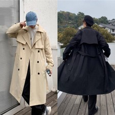 Herren Lang Trenchcoat Jacke Doppelreihig Mit Gürtel Knopf Windschutz