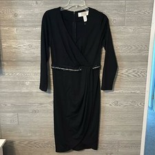 Badgley Mischka American Glamour Black Embellished Wrap Dress Size Small