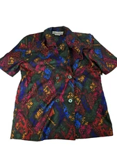 Vintage Joan Walters Button Jacket Blazer Top Colorful Geometric Abstract Sz XS