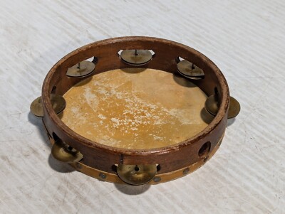 Vintage Wooden Tamborine, Row Dual Alloy Jingles, Rustic Drum | eBay