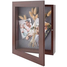 Shadow Box Frame Display Case, 2" Depth 6 Pins for 8x10.5 Collage Memento, Brown