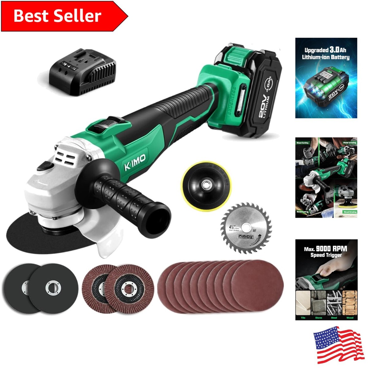 Grinder Kimo Power Tools KIMO Cordless Angle Grinder Kit Efficient