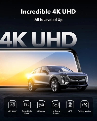 4K 10" Dual Dash Cam Auto Rückspiegel Ansicht Backup Dual Kamera Nachtsicht IPS USA - Bild 3 von 9