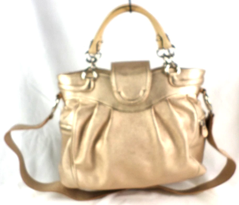 Salvatore Ferragamo Gold Shimmer Metallic Soft Leather Satchel Shoulder Bag WOW - Image 2 of 4