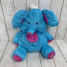 Fisher Price puffalump Elephant nylon stuffed toy Vintage Bright Blue/Pink 17"