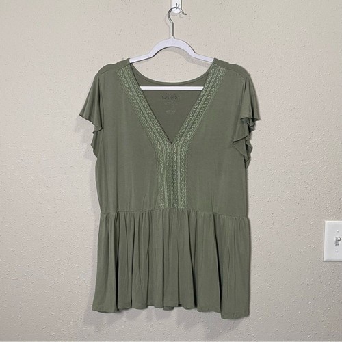 Torrid Super Soft Knits Green Boho V-Neck Flowy Flutter Sleeve Top Women Size 2X - Picture 11 of 14