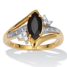 .12 TCW Marquise Cut Onyx and CZ 18k Gold-plated Sterling Silver Ring