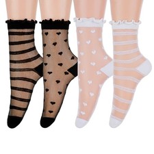 4 Pairs Ruffle Sheer Socks - White and Black Sheer Socks Women Ankle -