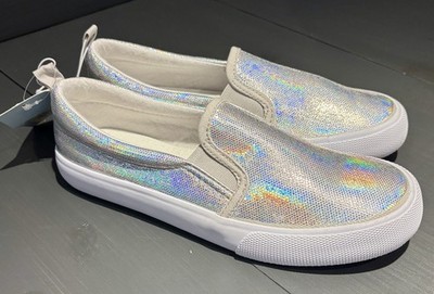 Girls' Allison Slip-On Glitter Sneakers Silver - Cat & Jack - SIZE 4
