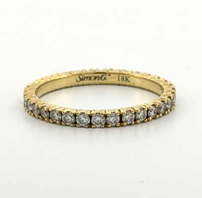 Simon G 18K Yellow Gold Eternity Band Ring Round Natural Diamonds .89CTW Sz 7.25