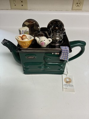 The Teapottery AGA Stove Teapot Vintage Novelty Green British Range Oven Box Tag