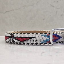 Vtg 70's-80's Native American Indian Beaded Thunderbird Leather Belt Sz 29-33