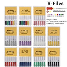 K-FILE Dental Endodontic Root Canal Hand Use K-Files 25mm Stainless Steel 6 Pcs