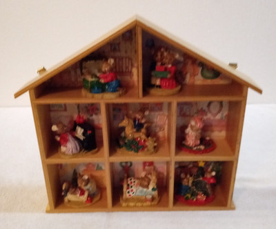 VTG rare 1990 Enesco set of 8 miniature glossy Christmas Mice in a shadow box