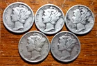 (5)  *MERCURY DIMES* -- Various Dates  -- 90% SILVER -- US MINTS