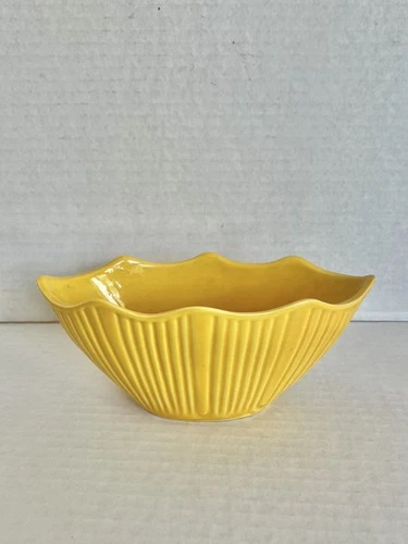 Yellow Planter Bowl Retro Decor McCoy Pottery Vintage MCM - Ribbed Scalloped
