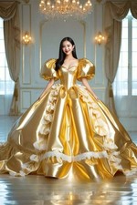 Golden Vintage Victorian Wedding Dresses Ball Gown Laser Cut Shimmering Fabric