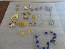English Bulldog Jewelry Large Lot Earrings Pins Etc.