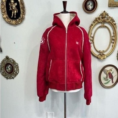Vintage Y2K HBC Team Canada Olympic Red Faux Suede Sherpa Lined Hoodie Jacket