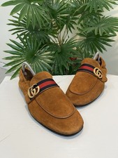 GUCCI GG Interlocking Brown Suede Web Loafers EU 8 / US 8.5 Moccasin 1100