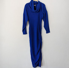 Patrick Kelly Vintage Wool Rabbit Blend Knit Dress Cowl Dress Ruched Blue 2