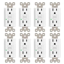 GFCI Outlet 15A Ground Fault Receptacle LED Indicator Non-TR with Wallplate 8PCS