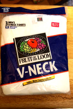 VTG FRUIT OF THE LOOM 1996 3 PACK WHITE V-NECK T-SHIRTS/SIZE XL 46-48 /NEW/NOS