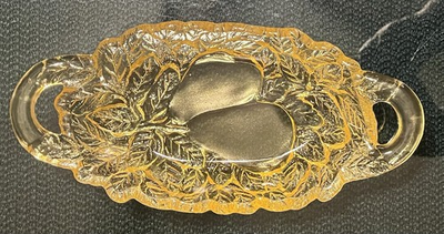 #ad Vintage Tiara Exclusive Sweet Pear pickle dish in yellow mist glass 9.25” Long $14.44