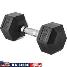 25lb Cast Iron Dumbbell Weight Non-Slip Grip Strength Training Hexagon Ends New