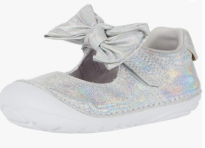 Stride Rite Girl's SM ESME Shoe, Iridescent Silver Bow, 6 W US Big Kid