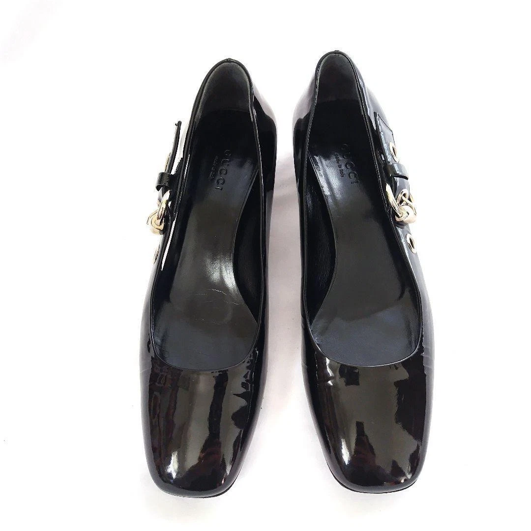 Escarpins Gucci ceinture latérale émaillée noir en boîte