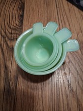 Jadite Green Measuring Cups 1930s Uranium Flat Tab Depression Glass Vintage