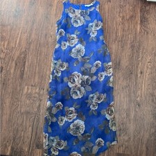 90s Vintage Fairy Sheer Blue Slip Floral Sleeveless Midi Dress
