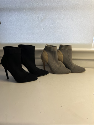 TINSTREE Set Of 2 Pointed Toe Heel Ankle Booties Stiletto Boots Black Green SZ 5