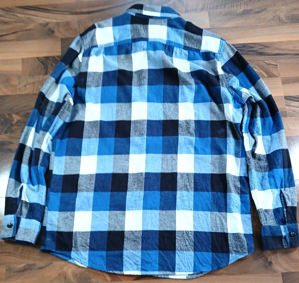 Camisa de franela a cuadros American Eagle manga larga azul/negro/blanco bolsillos para hombre XL Foto 4 de 4