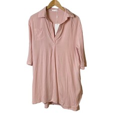 Ekouaer Pink Collared Cotton 3/4 Roll Tab Sleeve Tunic Dress Women's Size Small