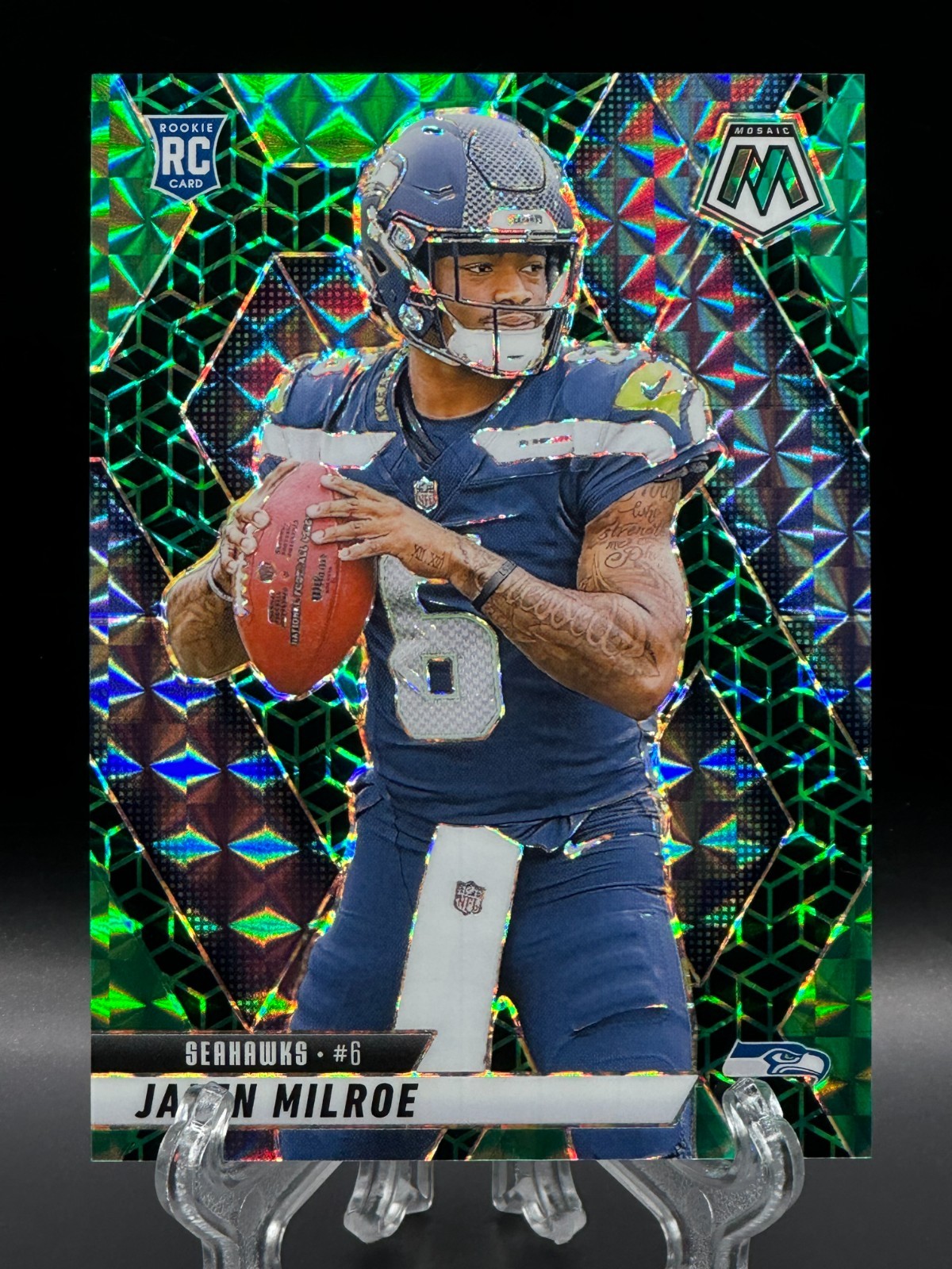 Jalen Milroe 2025 Panini Mosaic Rookie Green Spectris FOTL Prizm /13 RC #322