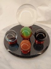 Lot Of 5 Glass Orbs Marbles With Stands And Marble Base Meditation Healing