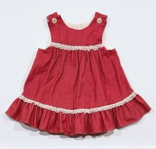 Vintage Corduroy Ruffle Jumper Dress Lace Accents Baby Girl Size 2T