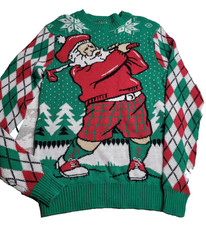 Ugly Christmas Sweater Golfing Santa Men's Small Holiday