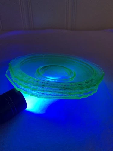 3 Uranium Green Vaseline Depression Glass Saucer Plates Vintage 5.5"