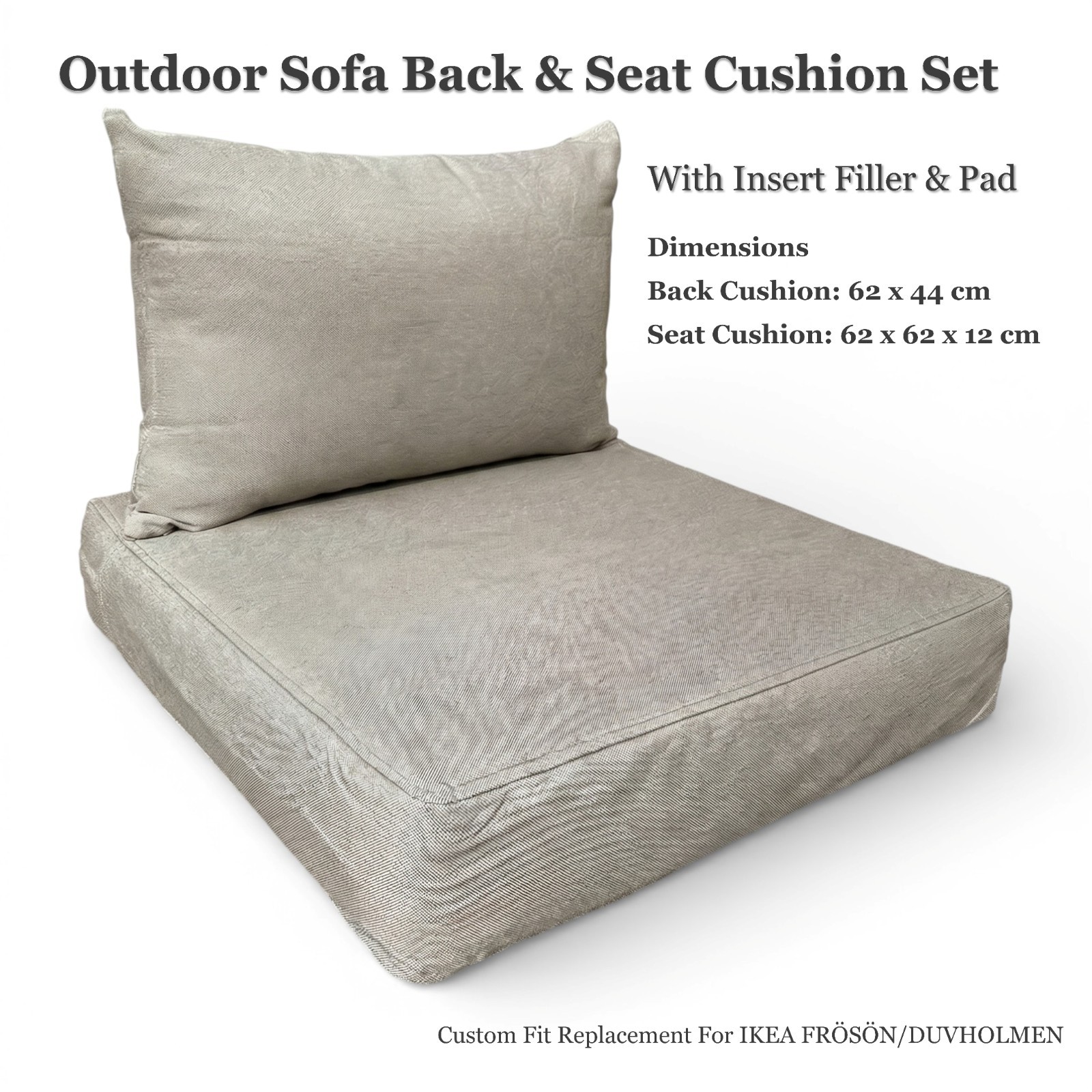Outdoor Seat Back Cushion Set Rattan Patio Garden Furniture Sofa Chair Neutral