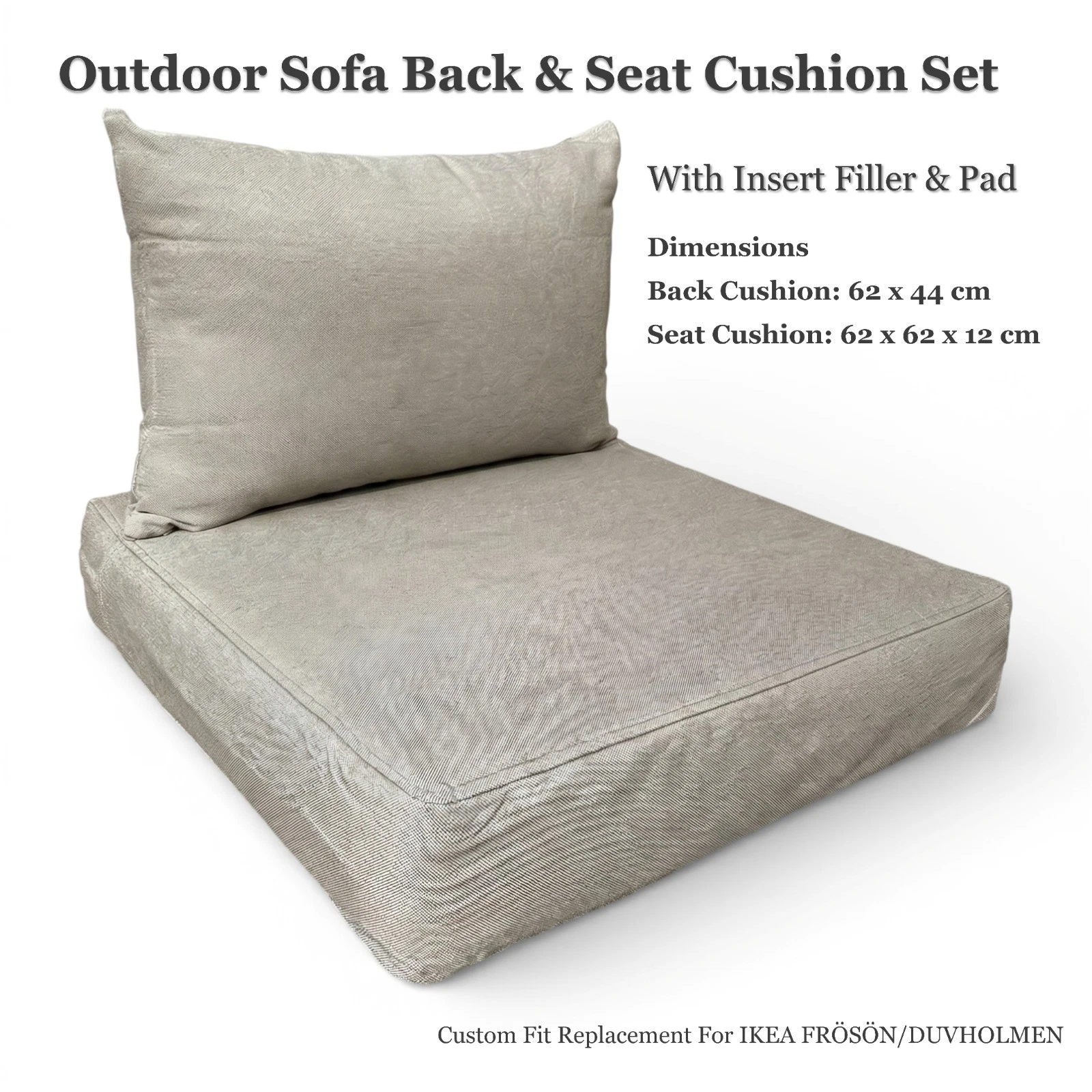 Outdoor Seat Back Cushion Set Rattan Patio Garden Furniture Sofa Armchair Neutral Replacement Fits IKEA FRÖSÖN, DUVHOLMEN, JÄRPÖN, JARPON and SOLLERÖN