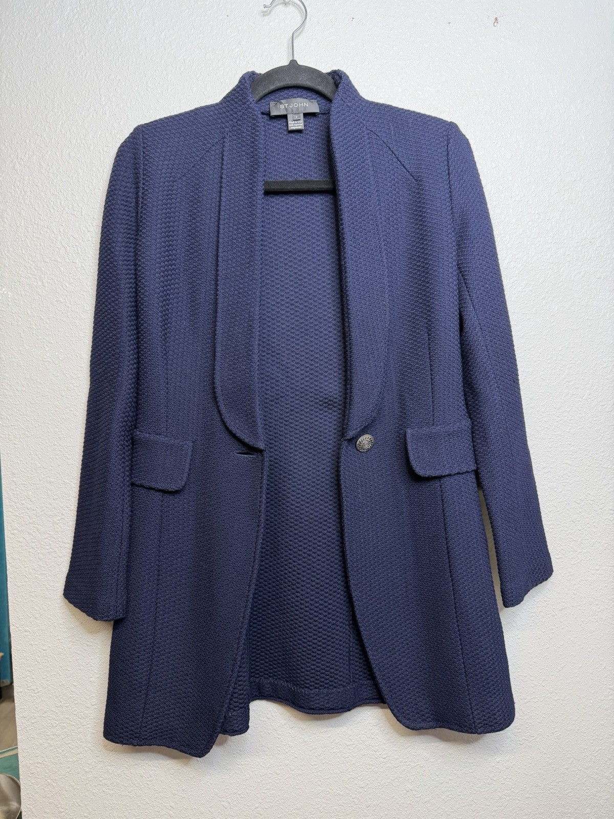 St. John Collection Knit Blazer Size 2 Wool Blend Blue Designer