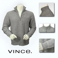 NWT! Vince Heather Gray Cashmere Sweater Men’s • 1/4 Zip • Size M • RETAIL: $425