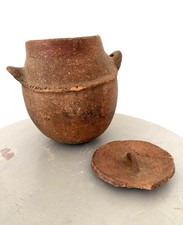 Antique Rare Ancient Terracotta  Red Clay Tribal Cooking Pot With (Broken) Lid