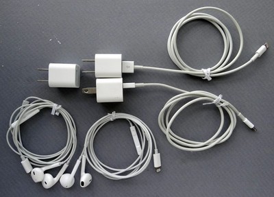 Apple Lightning Cords, (3) USB Charging Adapters & (2) iPhone EarPods