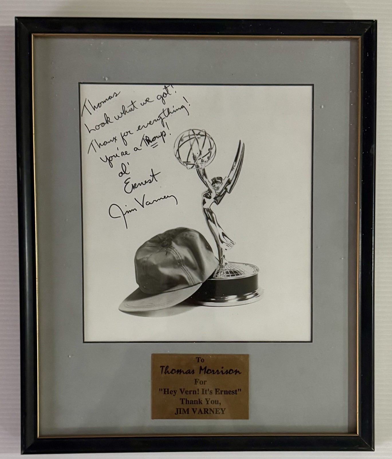 Jim Varney RARE Autographed Emmy Awards Photograph 1989 Hey Vern, It's Ernest