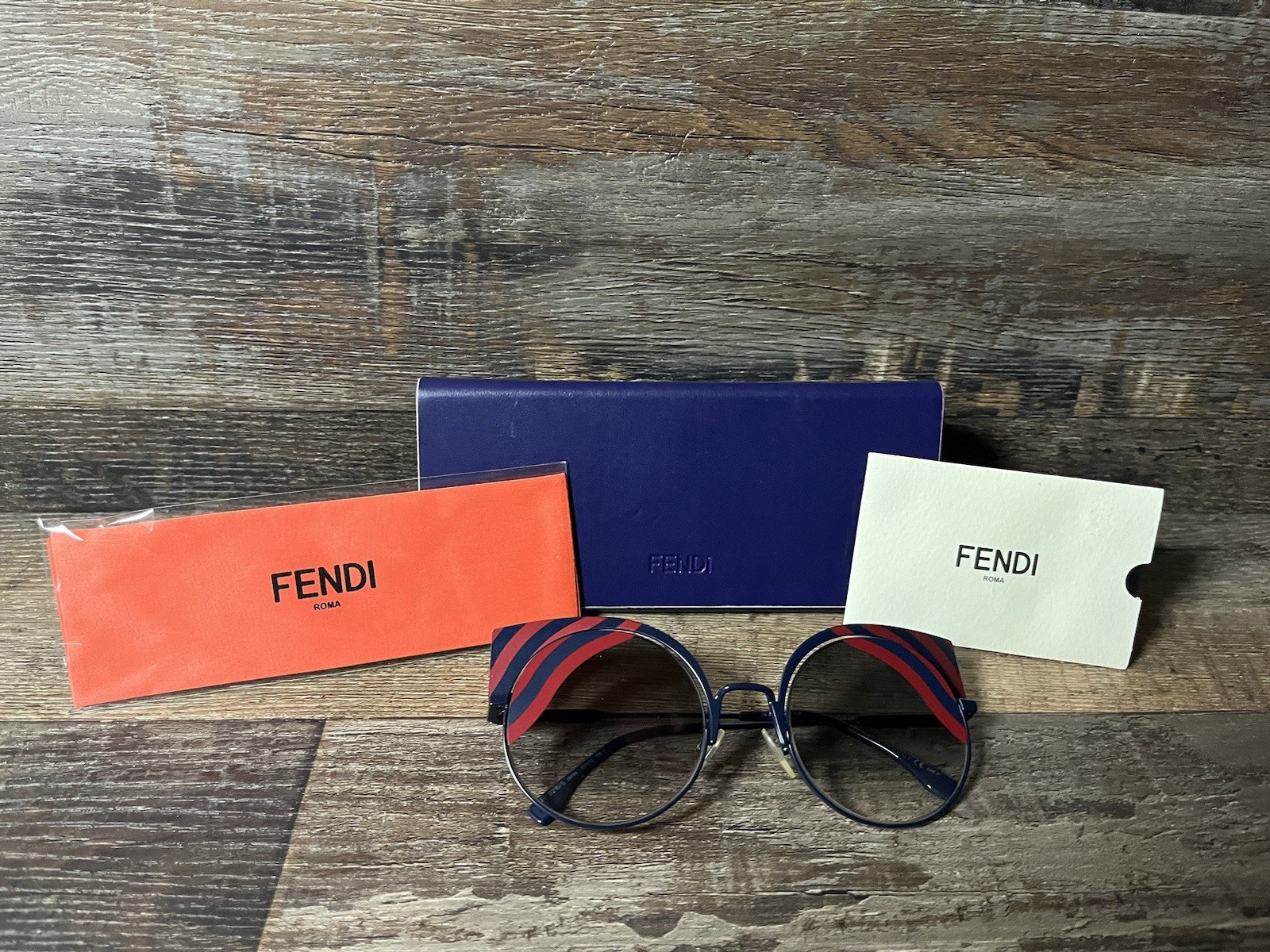 Genuine Fendi 42MM Cat Eye Sunglasses in Blue & Orange